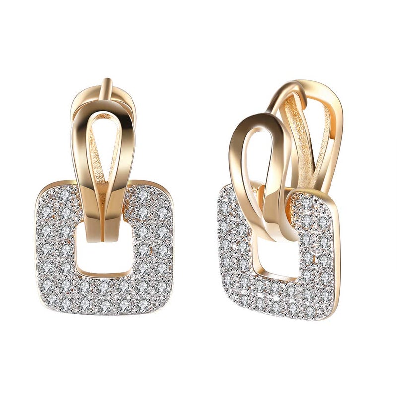 GSLAOZ 14K Rose Gold Plated CZ Hoop Earrings For Women Men Fashion Cubic Zirconia Geometric Square Earrings 24mm - Image 1